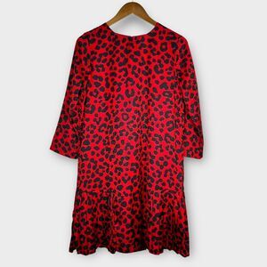 Ann Taylor Women's Size 2 Red Black Leopard Animal Print Knee Length Shift Dress